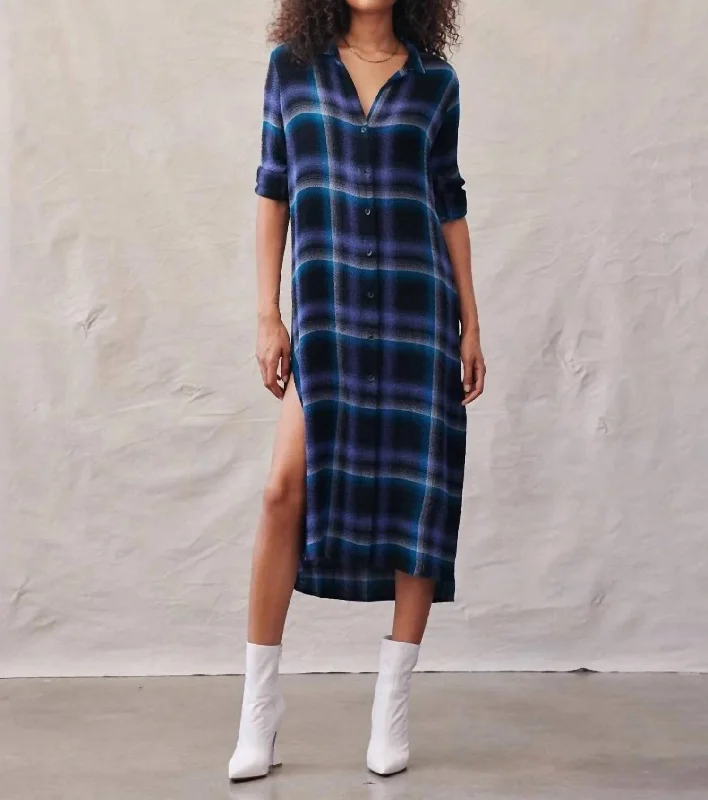 Duster Dress In Teal And Violet Plaid