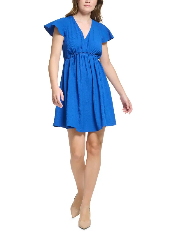 Womens Flutter Sleeve Short Fit & Flare Dress