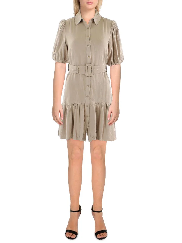 Tyanna Womens Collar Mini Shirtdress