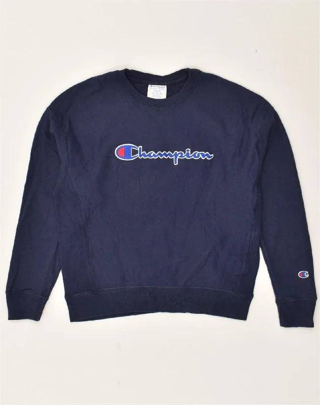 CHAMPION Womens Graphic Sweatshirt Jumper UK 16 Large Navy Blue Cotton