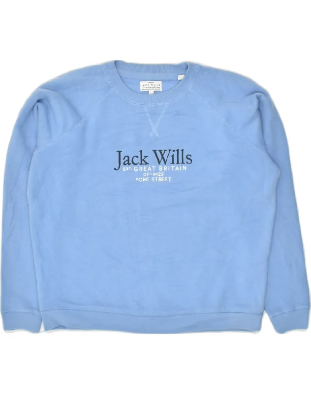 JACK WILLS Womens Graphic Sweatshirt Jumper UK 14 Large  Blue Cotton