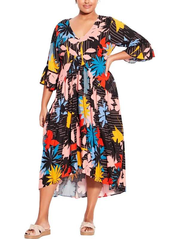 Plus Valencia Womens Daytime Floral Print Midi Dress