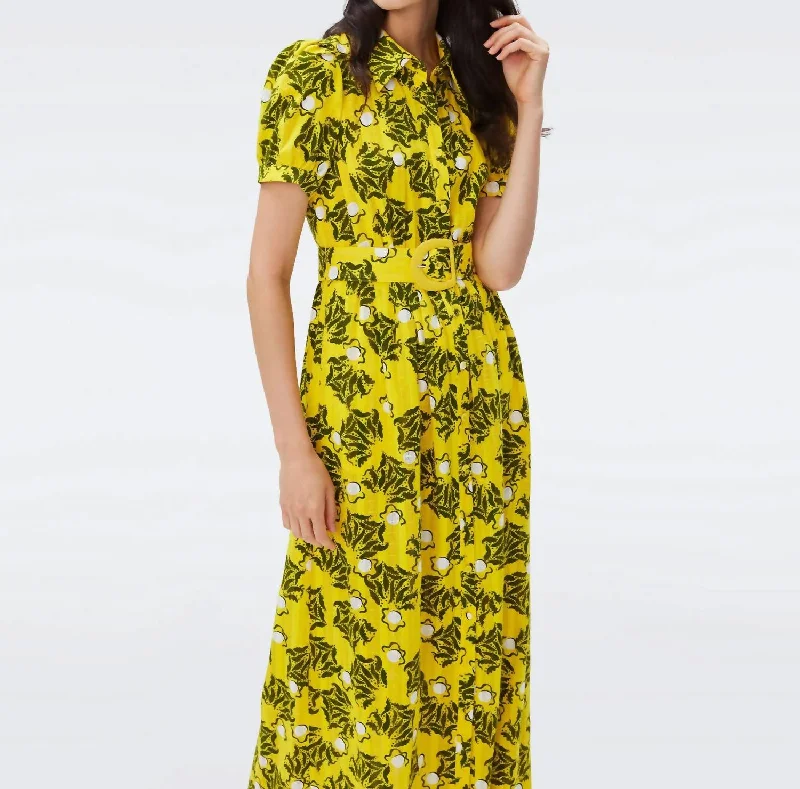 Paddy Leaves Signature Shirt Dress In Yellow/olive