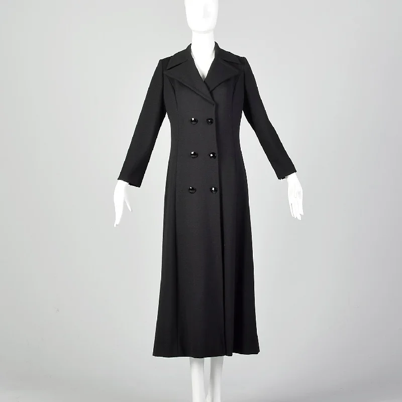 XS 1970s Double Breasted Black Maxi Coat