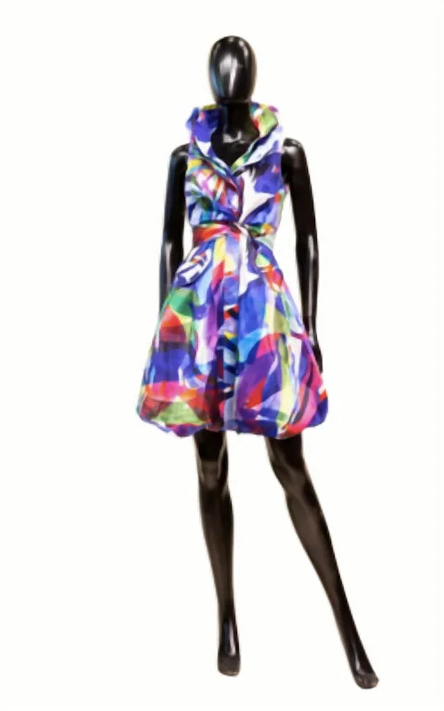 Print Bubble Dress In Blue Multi