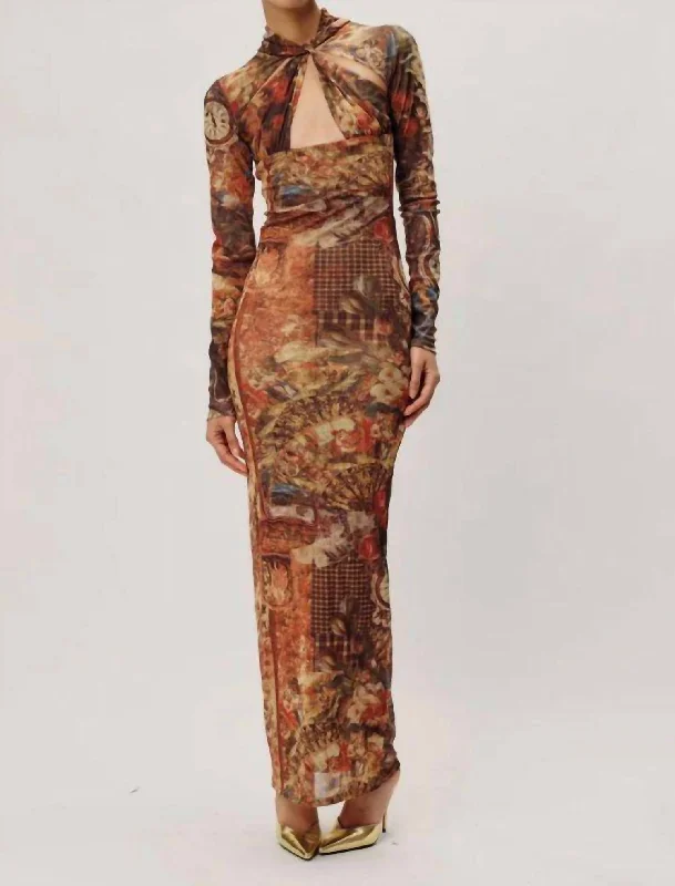 Micah Dress In Baroque Print-Bronze Combo