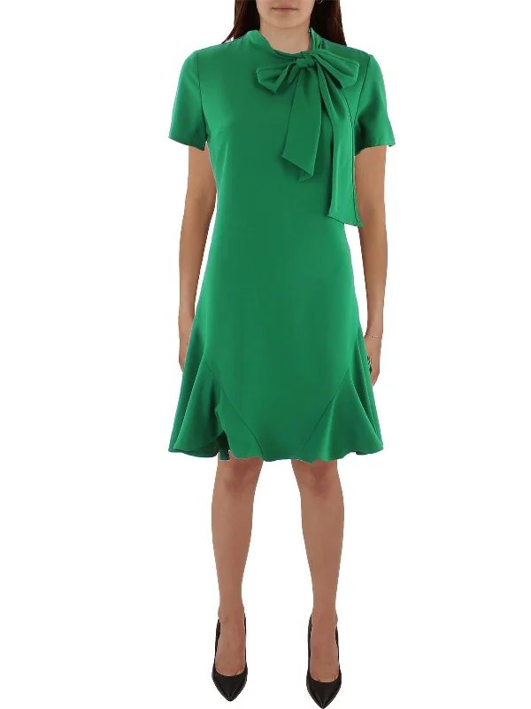 Womens Tie Neck Mini Shift Dress