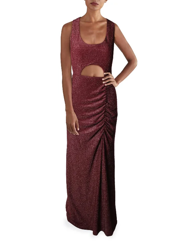 Juniors Womens Open Midriff Metallic Evening Dress