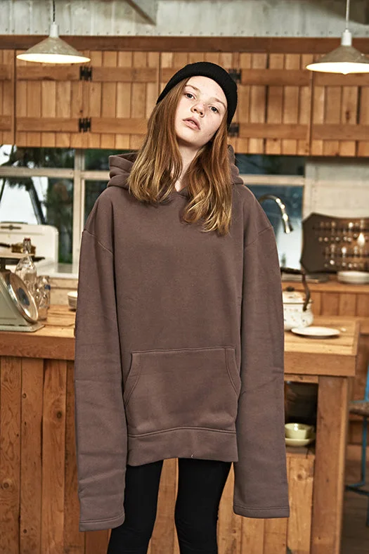 Oversized Long Sleeve Hoodie - Brown