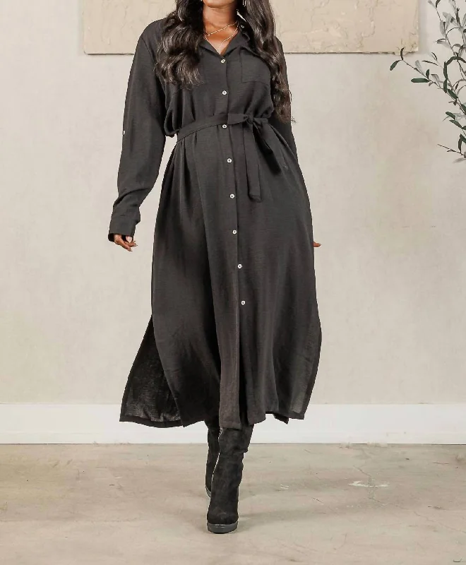 Olivia Shirt Midi Dress In Black