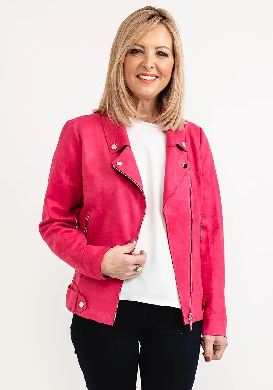 Seventy1 Faux Suede Biker Jacket, Fuchsia