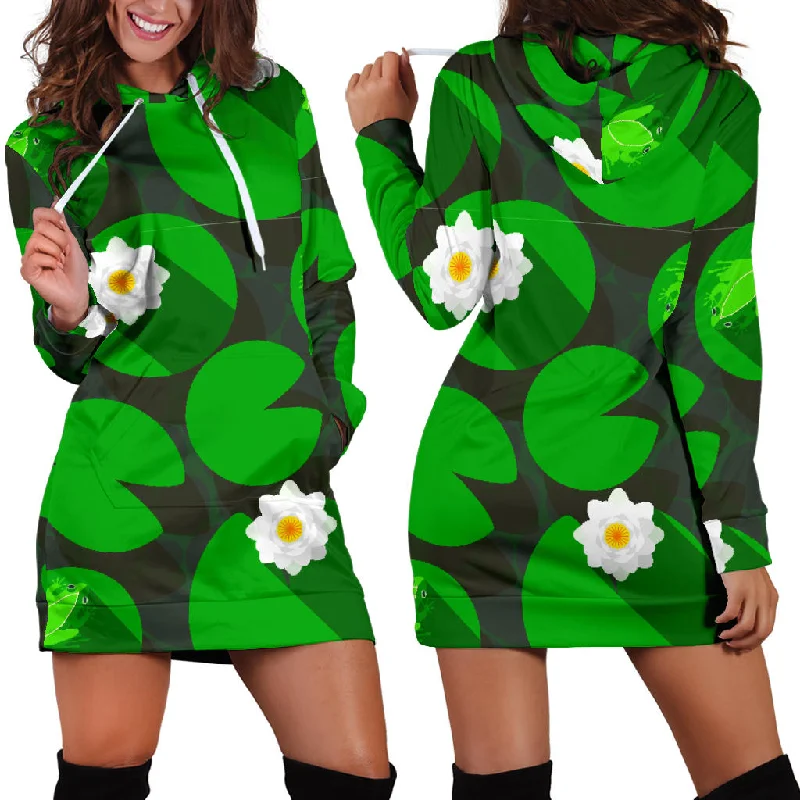 Frog Waterlily Pattern Women'S Hoodie Dress