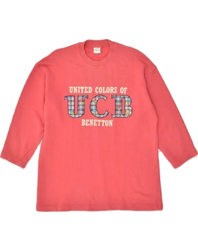 BENETTON Womens Graphic Sweatshirt Jumper UK 14 Medium Pink Cotton