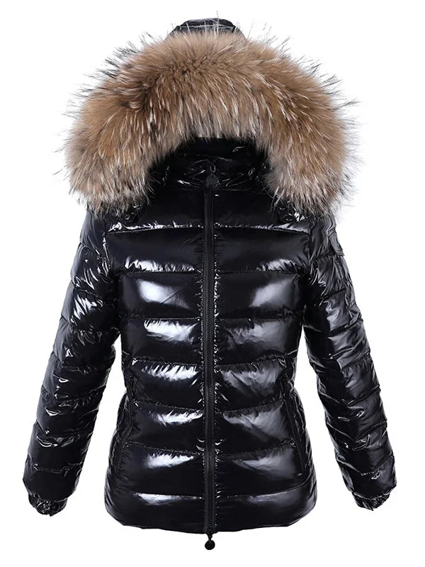 Women Real White Duck Down Lining Coat natural Raccoon Fur Collar