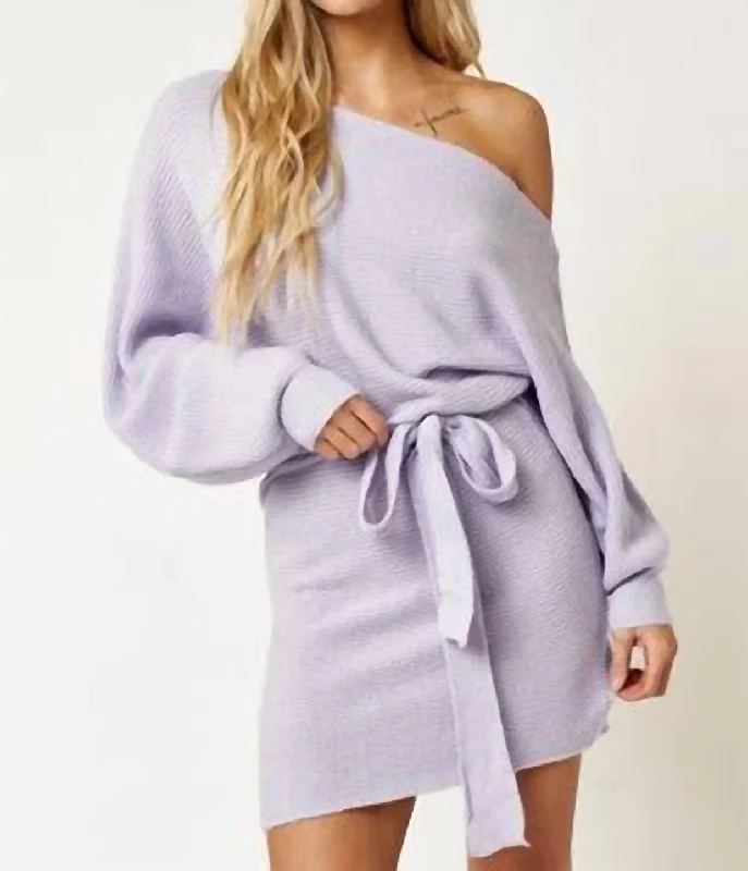 The Lexi One Shoulder Sweater Mini Dress In Lavender