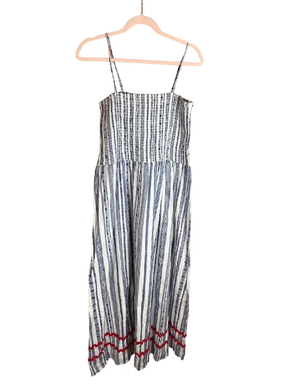 Sleeveless Midi Dress In Navy/white Stripe