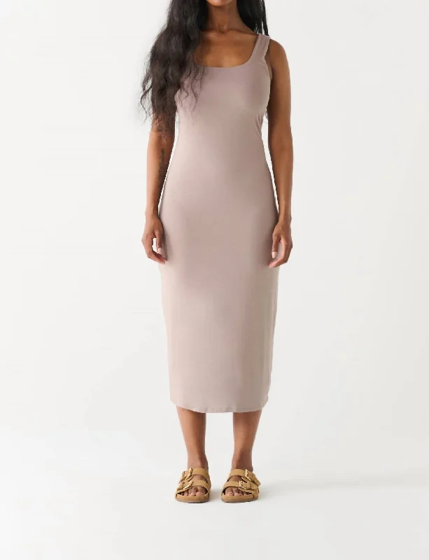 Square Neck Midi Tank Dress In Stone