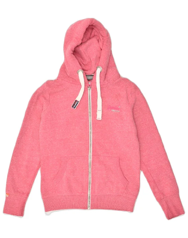 SUPERDRY Womens Zip Hoodie Sweater UK 6 XS Pink Flecked Cotton