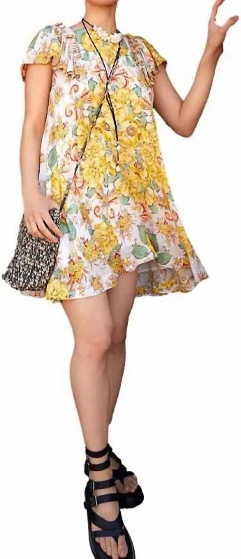 Yara Printed Mini Dress In Tea Combo