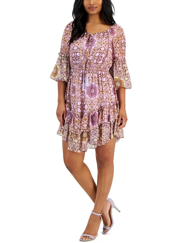 Petites Womens Daytime Mini Shift Dress