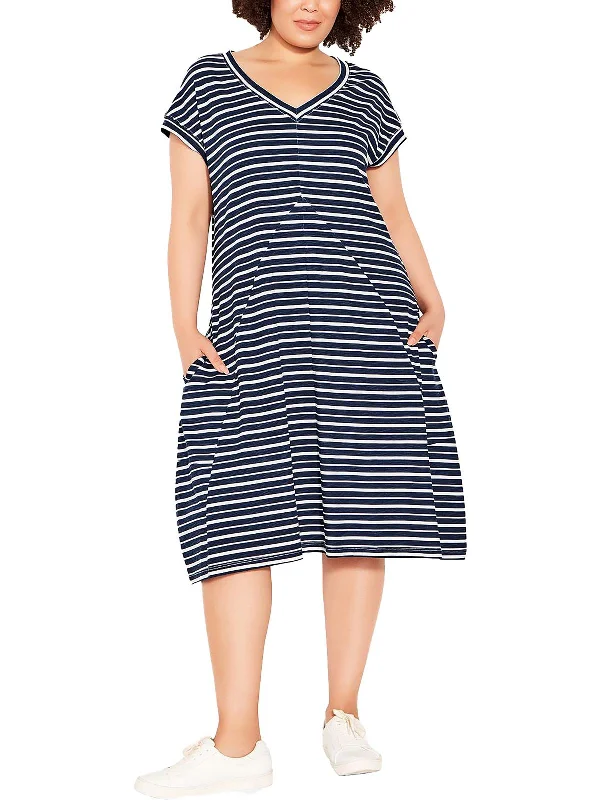 Plus Womens Cotton Striped Shift Dress