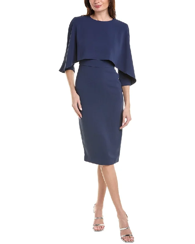 Badgley Mischka Cape Bodice Sheath Dress