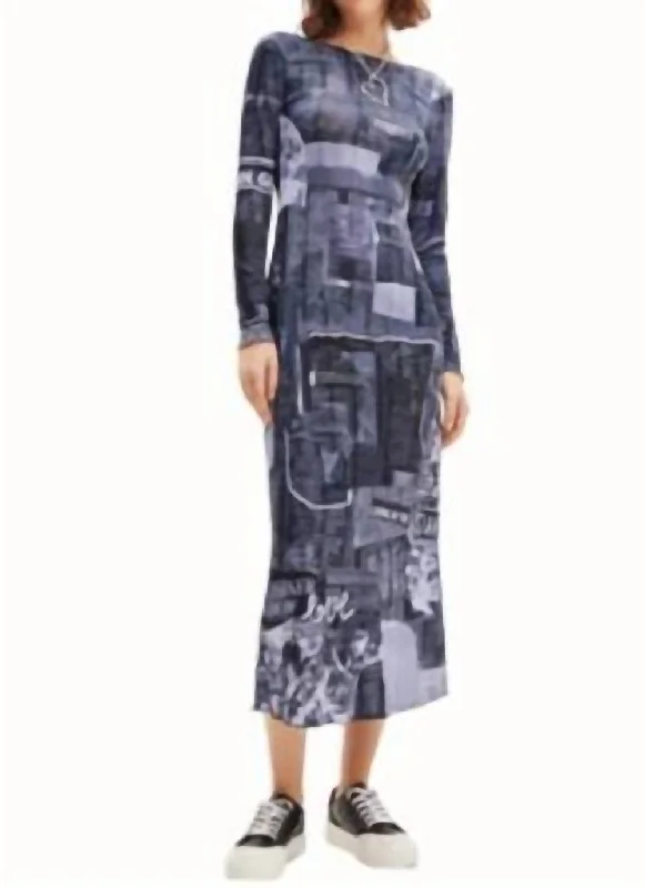 Newspaper Pattern Dress In Grey