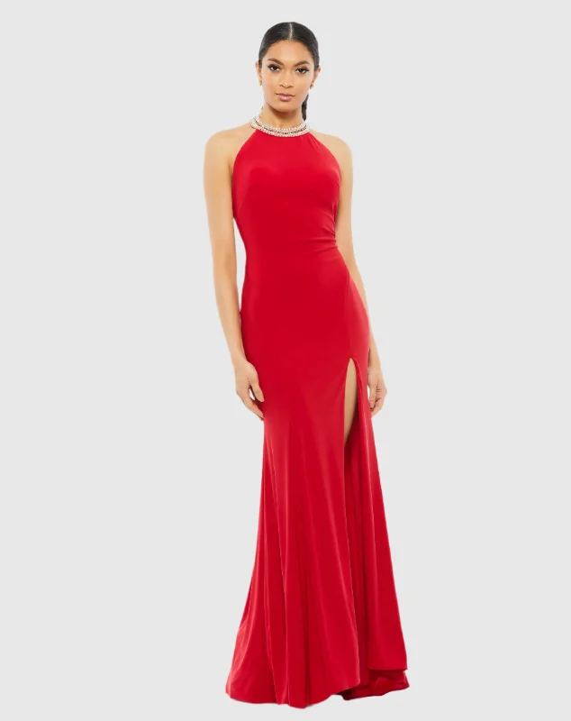 Beaded Halter Jersey Gown - FINAL SALE