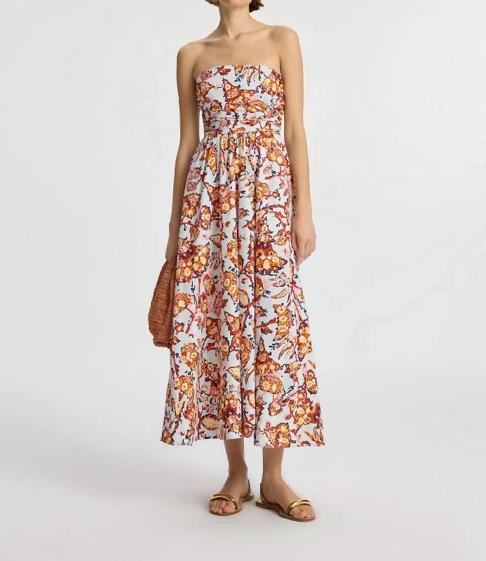 Tate Strapless Midi Dress In Acqua Multi