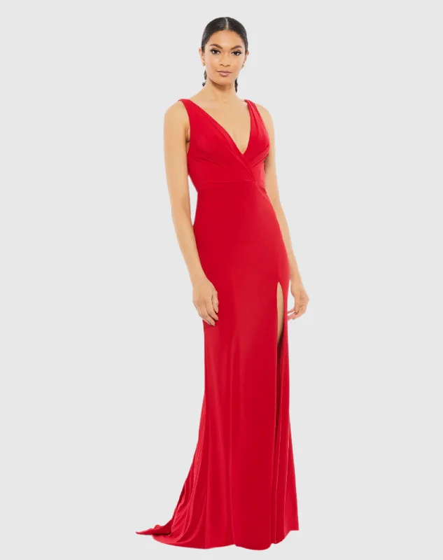 Sleeveless V Neck Jersey Gown