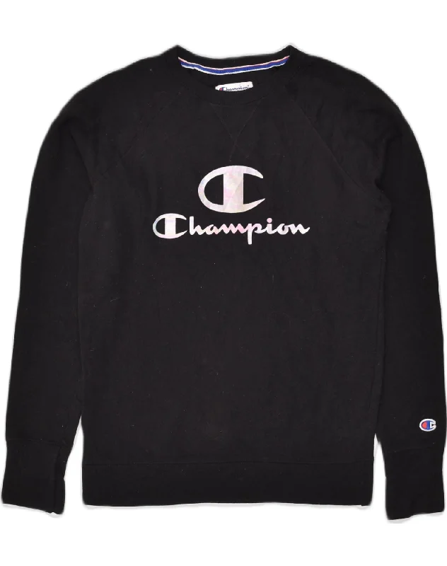 CHAMPION Womens Graphic Sweatshirt Jumper UK 14 Medium Black Cotton