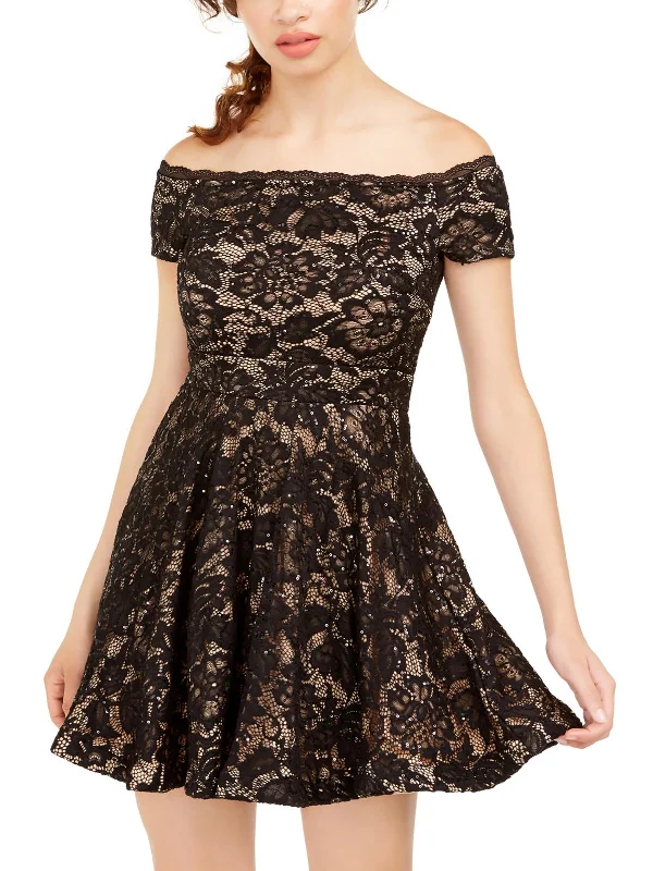 Juniors Womens Lace Sequined Party Dress