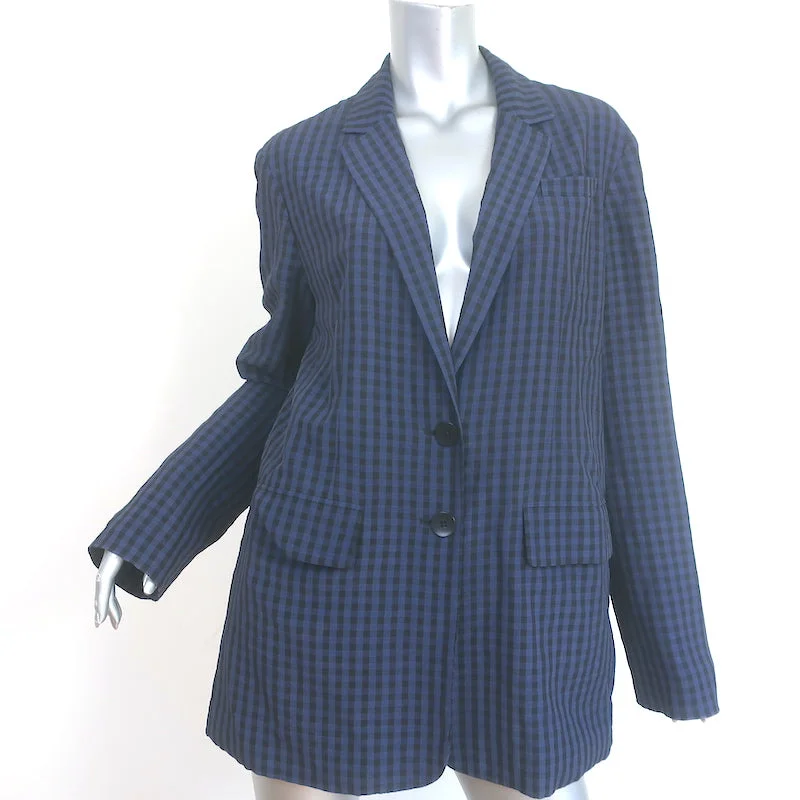 Tibi Gingham Oversized Blazer Navy/Black Size Medium Two-Button Jacket