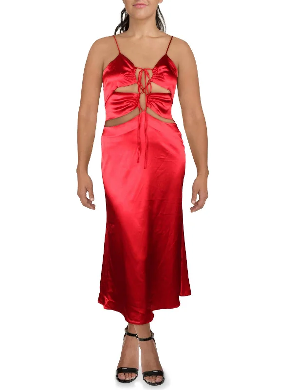 Womens Satin Lace-Up Evening Dress