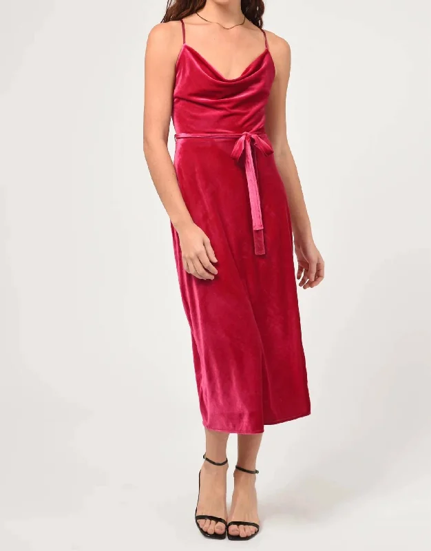 Zana Velvet Cowl Neck Slip Dress In Pink