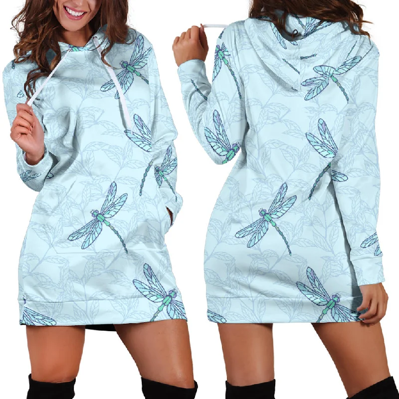 Dragonfly Pattern Blue Background Women'S Hoodie Dress