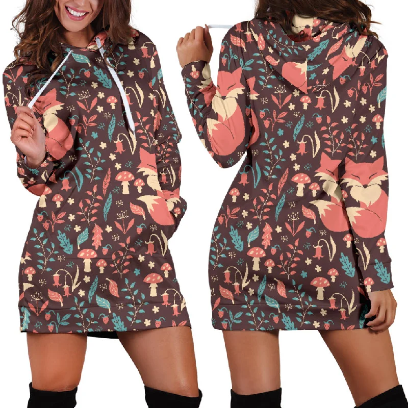 Fox Leaves Mushroom Pattern Women'S Hoodie Dress