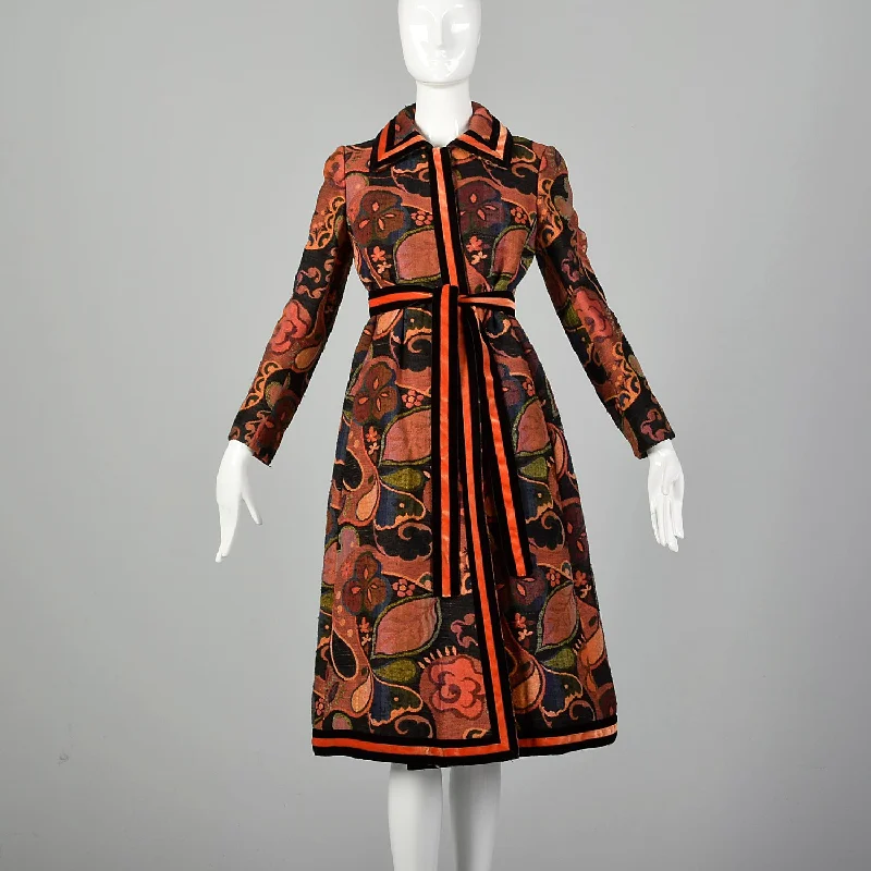 XS 1970s Orange Belted Tapestry Coat