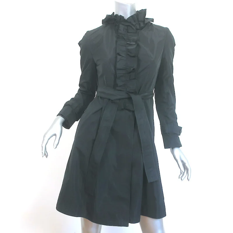 Dolce & Gabbana Ruffled Trench Coat Black Polyester Size 38 Belted Jacket