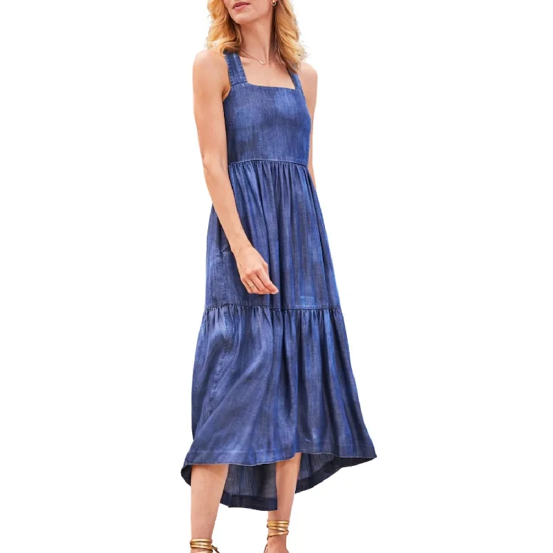 Spencer Square Neck Dress In Bleached Indigo