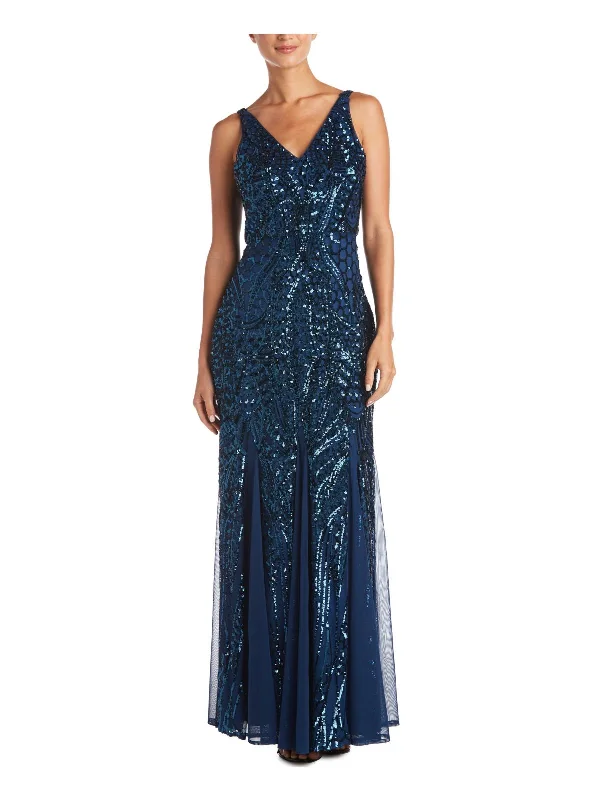 Plus Womens Sequined Empire Evening Dress