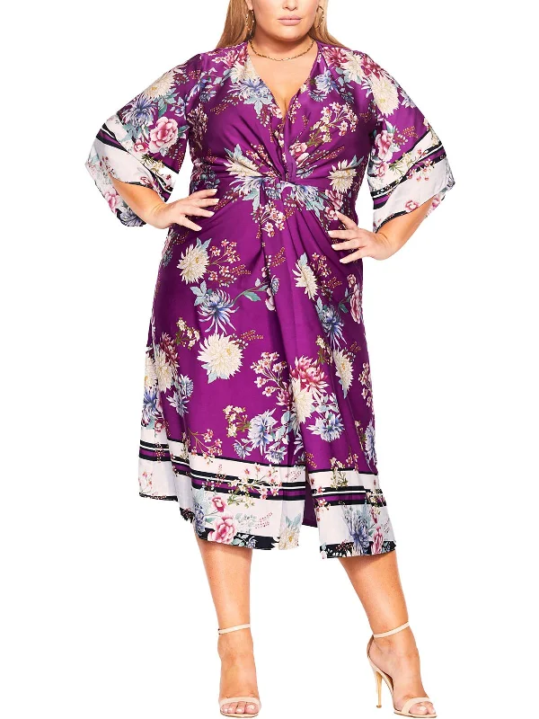 Plus Linda Womens Daytime Faux-Wrap Shift Dress