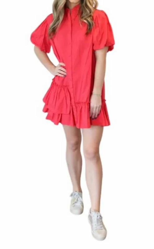 Scarlet Poplin Shirt Dress In Red