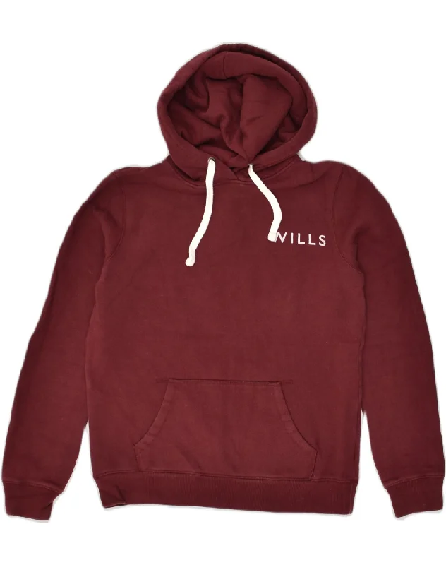 JACK WILLS Womens Graphic Hoodie Jumper UK 10 Small  Burgundy Cotton