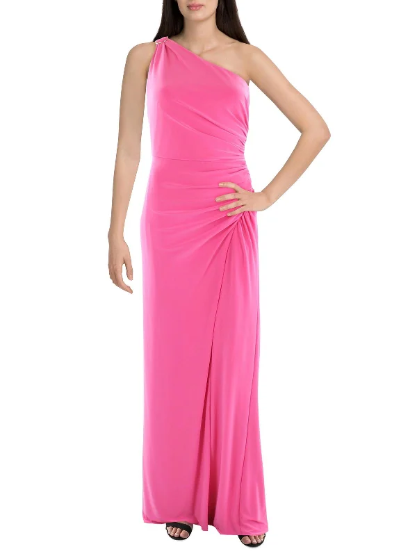 Womens Knit Ruched Evening Dress