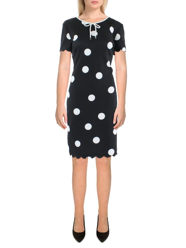 Womens Dotted Knee Sheath Dress