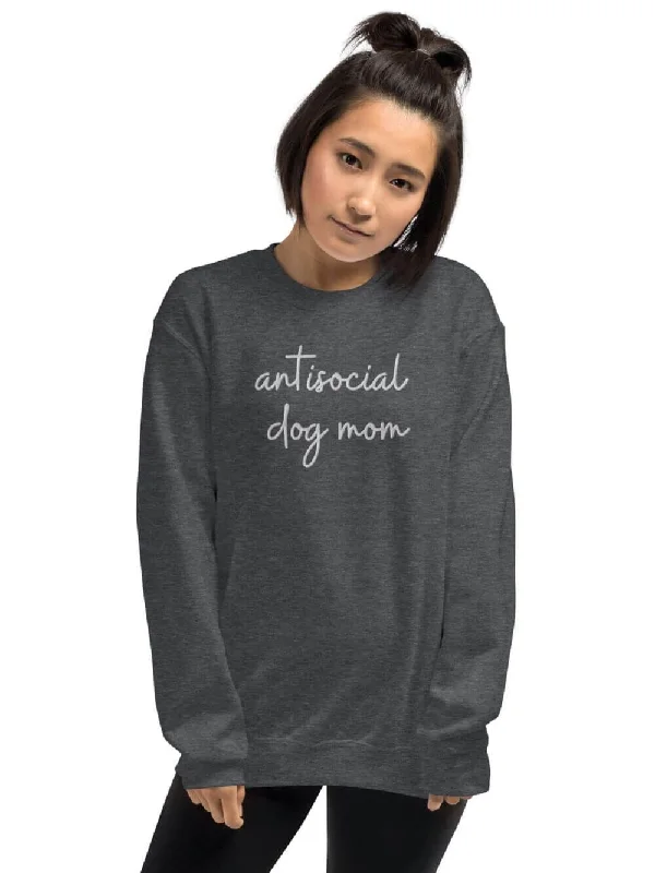 Antisocial Dog Mom Embroidered Crewneck Sweatshirt