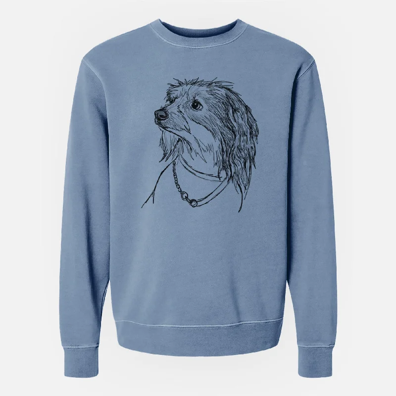 Doodled Ava Olivia the Chinese Crested - Unisex Pigment Dyed Crew Sweatshirt