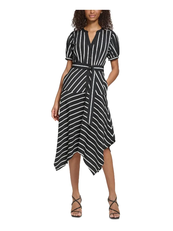 Womens Crepe Striped Shirtdress