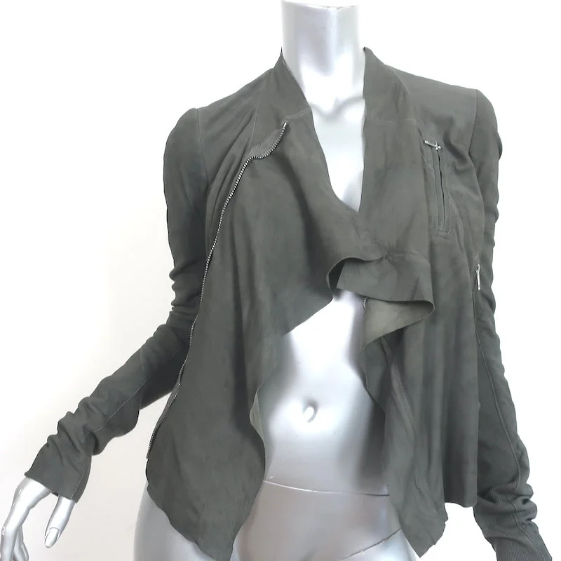 Rick Owens Draped Biker Jacket Gray Distressed Leather Size 38